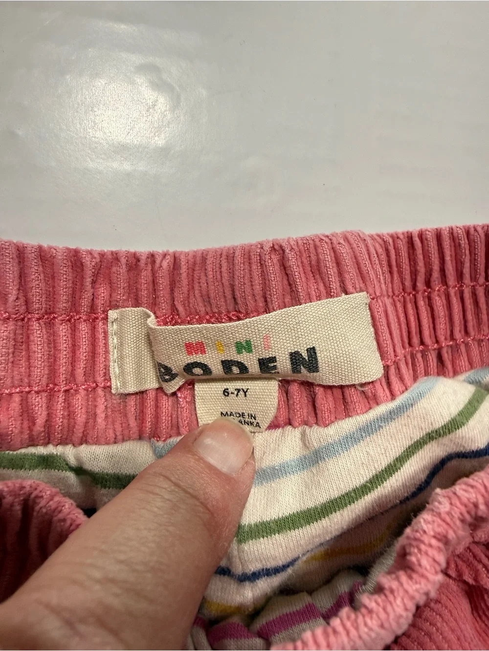Mini Boden Girls Dusty Pink Corduroy Pants‎ Heart Pockets Jersey Lined Size 6-7Y